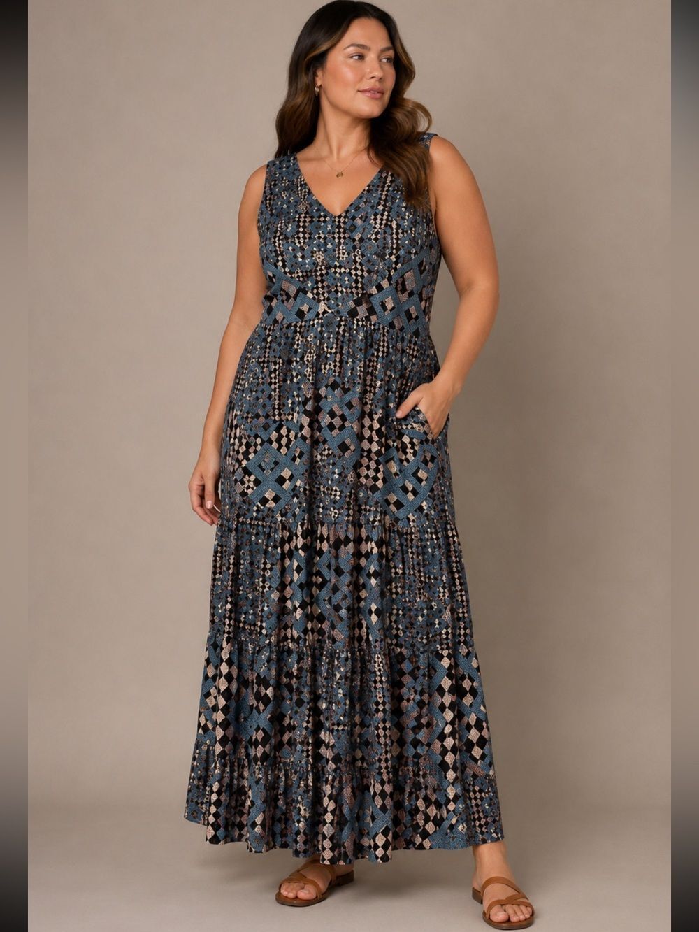 Anthropologie Let Me Be Flounced Women’s Maxi Dress Size Large Geometric Print